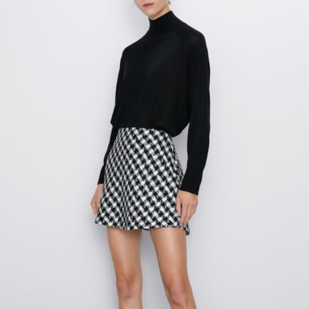 Zara Tweed Houndstooth Mini Skirt (L)